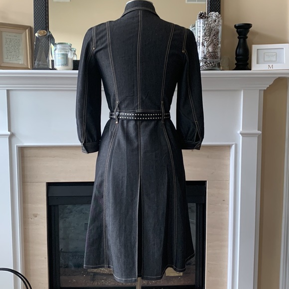 Cache Black Raw Denim Button Front A-line Dress, 4 - Picture 3 of 9